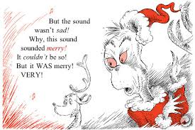 How the Grinch Stole Christmas book illustration showing the Grinch and a mouse with festive expressions.