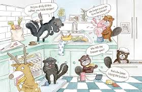 The Great Indoors shows playful animals causing chaos in a cozy home kitchen while humans go camping.