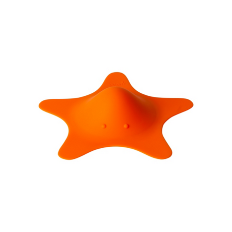 Orange soft STAR Drain Cover shaped like a starfish, designed to cover tub drains and prevent water escape.