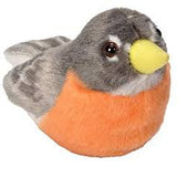 Audubon Bird | Robin 5” realistic stuffed animal with orange chest and gray wings, squeezable to hear bird song.