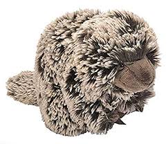 Porcupine plush toy with feather-like fur and a goofy expression, made with 100% recycled polyfill, 12 inches tall.