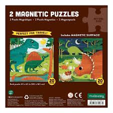 20pc Mighty Dino Magnetic Puzzle with 2 dinosaur-themed magnetic puzzles in a portable tri-fold magnetized portfolio.