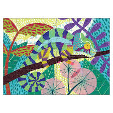 48pc Chameleon Mini Puzzle featuring a colorful panther chameleon on a branch in a vibrant natural habitat scene.