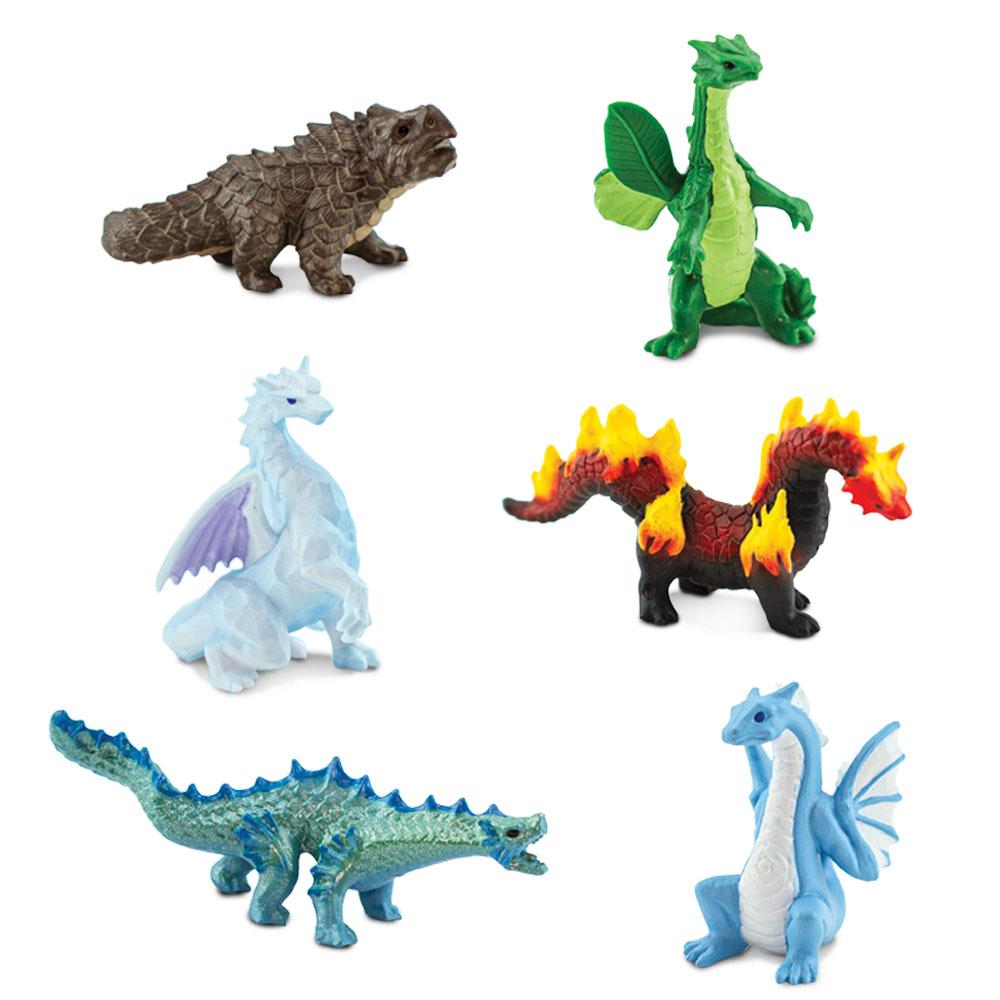 TOOB | Dragons of the Elements features six detailed dragon figurines representing fire, water, earth, air, ice, and plants.