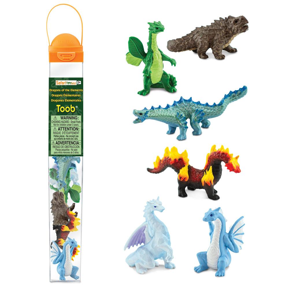 TOOB Dragons of the Elements includes six detailed dragon figurines representing fire, water, earth, air, ice, and plants.