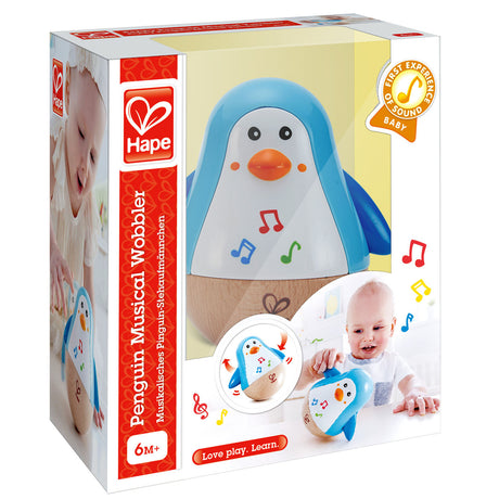 Musical Penguin Wobbler toy for babies 6+ months with soothing sounds and playful waddle for early sound experience
