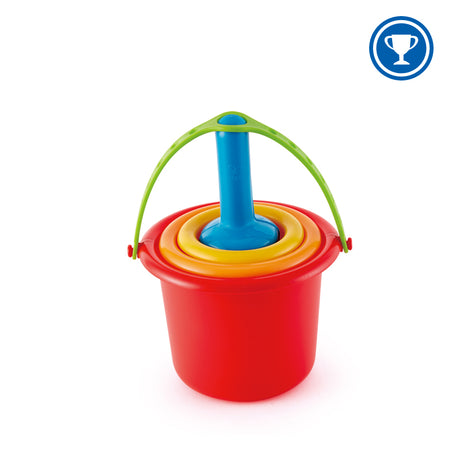 Beach Set featuring colorful nesting buckets and a green handle for easy carrying, perfect for children's beach play.
