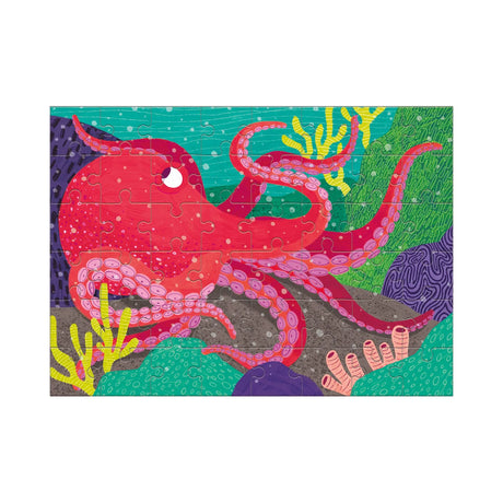 48pc Giant Octopus Mini Puzzle featuring a colorful red octopus with eight arms in an underwater scene.