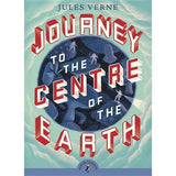 Book cover of Journey to the Center of the Earth by Jules Verne featuring explorers inside a cave on a blue background.