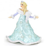 Ice Queen figurine wearing a blue snowflake gown with fur trim, perfect for magical play and enchanting decor.