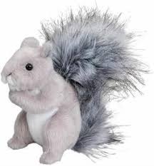 Gray Squirrel Shasta plush toy with soft gray fur, bushy tail, and alert pose, perfect for a cute stuffed animal collection.