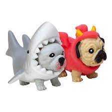 Party Puppy squishy collectible toys featuring puppies in fun shark and devil costumes, perfect for ages 5 and up.