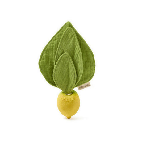 Mini DouDou Teether | John Lemon with soft muslin leaves and natural rubber teether for soothing babies' gums.