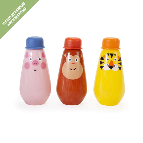 Squeezy Bubbles animal-shaped bubble bottles with colorful hats, mess-free bubble fun for kids, assorted colors, random pick.