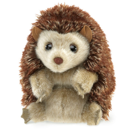 Hedgehog Puppet with soft plush face, fluffy back, and finger slots for playful, cuddly fun for kids ages 3 and up.