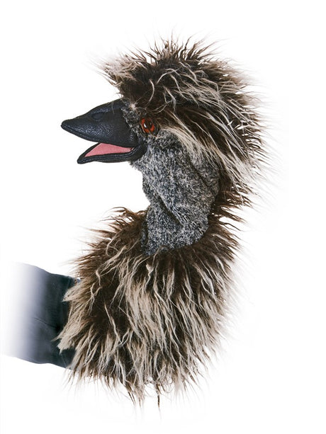 Emu Stage Puppet with movable beak and wild two-toned plush head, perfect for fun and playful storytelling.