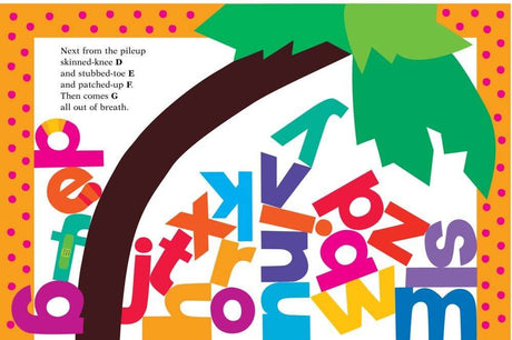 Chicka Chicka Boom Boom colorful alphabet letters climbing a coconut tree with playful, bold illustrations.