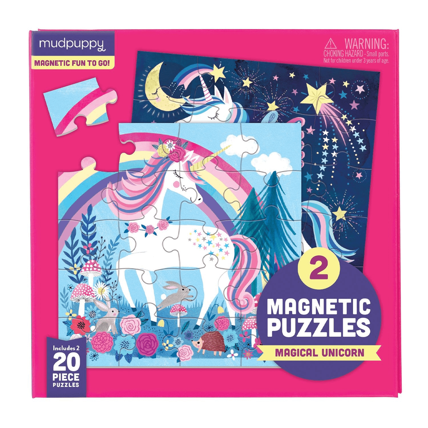 20pc Magical Unicorn Magnetic Puzzle with two colorful 20-piece magnetic puzzles in a portable tri-fold portfolio.