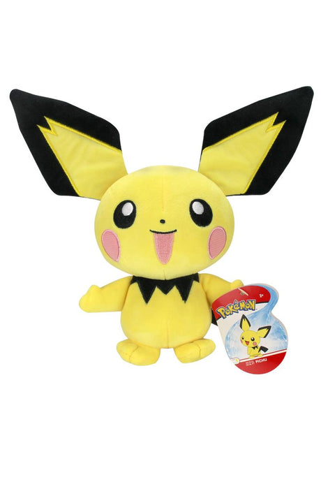 Pokemon Character plush featuring soft yellow Pichu with embroidered details and oversized ears for cuddling.