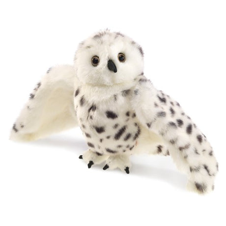 Snowy Owl Puppet with feather-soft wings and realistic spotted plumage, perfect for imaginative play and display.