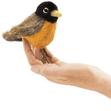 Robin Finger Puppet perched on a hand showing its colorful and soft design for ages 3 and up.