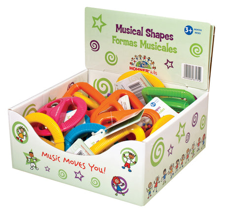 Musical Shape colorful geometric musical instruments including triangles, circles, and squares for kids 3 months and up.