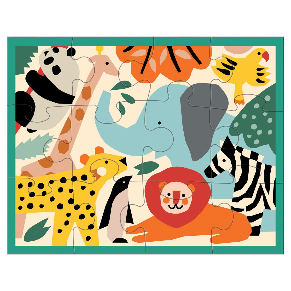 12pc Zoo Puzzle Pouch with 12 thick pieces featuring colorful zoo animals in a travel-friendly zippered pouch.