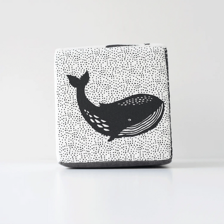 Organic Soft Block | Ocean featuring a high-contrast whale design on soft organic cotton fabric block.