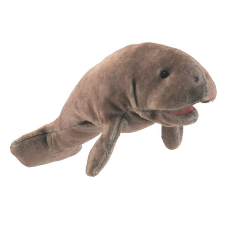 Manatee Finger Puppet plush with movable mouth, designed as an adorable sea creature toy for ages 3 and up.