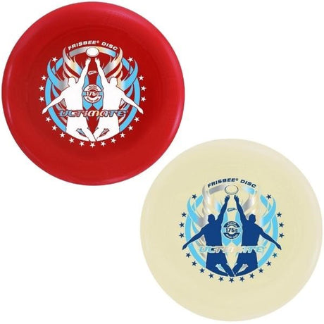 Frisbee Ultimate 175g in red and white, designed for athletic ultimate frisbee play with improved flying stability.