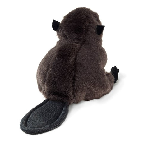 Beaver Finger Puppet with soft brown fur, textured flat tail, and small ears, perfect for travel or desk companionship.