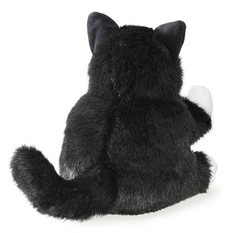 Kitten Tuxedo plush puppet shown from the back with black and white fur, soft and cuddly for kids.
