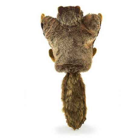 Flying Squirrel Puppet in plush fabric showing its wide wingspan and bushy tail for hand puppetry play.