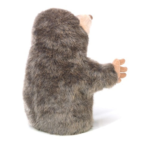 Mole Little Hand Puppet with soft fur, large snout, movable mouth, and claws perfect for imaginative garden play.