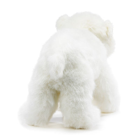 Polar Bear Cub Puppet showing soft plush fur and padded paws, a cuddly 14" long puppet with a workable mouth.