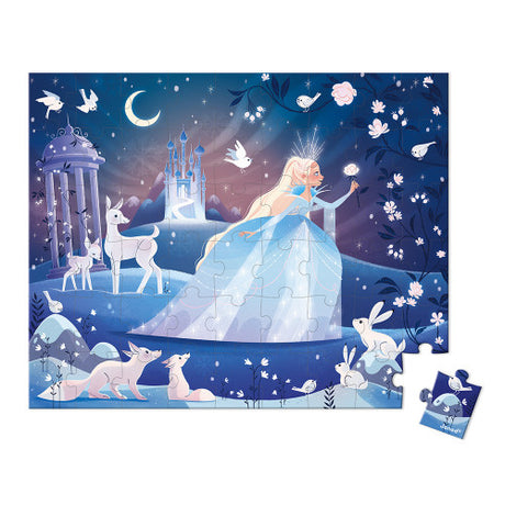 54pc Icy Enchantment Suitcase Puzzle featuring a snow queen in a magical icy landscape with animals and castle.