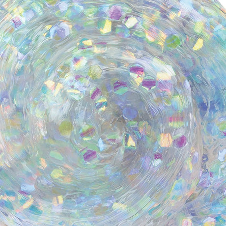 Close-up of sparkling, colorful, translucent Trendsetters Rainbow Thinking Putty with iridescent glitter pieces inside.