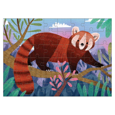48pc Red Panda Mini Puzzle showing a red panda on a tree branch in a colorful natural habitat scene.
