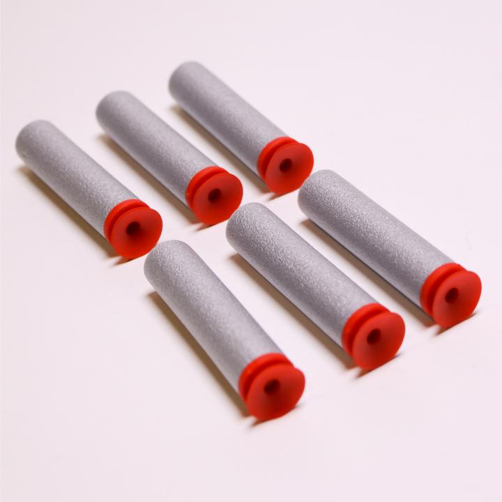 Blow Darts Refill pack with six silver foam darts featuring soft red suction cup tips for safe indoor play.