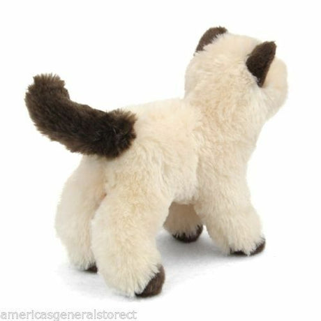Plush Himalayan Cat Hilda with soft fuzzy fur, brown tail, ears, paws, and cute brown nose, 6 inches long.