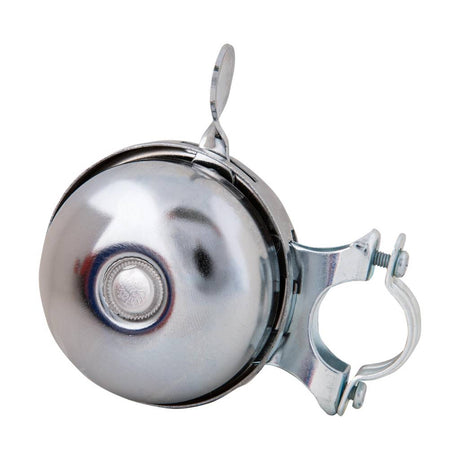 Metal Bike Bell with thumb lever and clamp for bike or scooter handlebars, measuring 3.37" x 2.12" x 3.12".