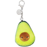 Avocado Micro plush keychain with metal clip, cute smiling avocado half, perfect accessory for meals and snacks.