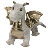Dragon Hydra plush toy with shimmering silver and gold fabric, 8.5 inches long for imaginative play.