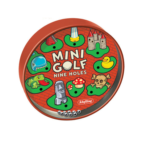 Tin Bead Game featuring a mini golf design with nine holes and metal balls for skill and patience play.