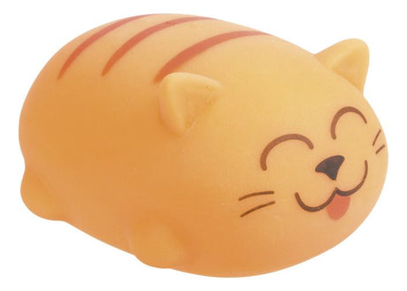 Kitty Don't Stress Meowt chubby kitty toy in orange with happy face, perfect stress relief squeeze, 3 inches long.