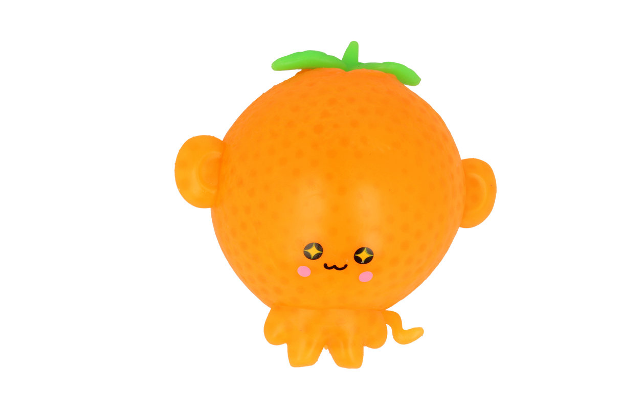 Fruit CrushOs Orange, a cute, squeezable orange toy with a happy face, perfect for fidgeting and squishing.