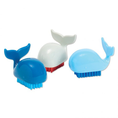 Whale Nail Brush in assorted colors with soft bristles, designed to clean fingernails gently and effectively.