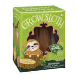 Grow Sloth plant toy box showing a sloth on a tree stump with instructions to just add water for it to grow.