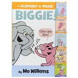 Elephant & Piggie Biggie book cover featuring Elephant and Piggie giving a high five by Mo Willems.
