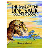 Day of Dinos Coloring Book cover with detailed dinosaur illustrations set against a colorful prehistoric landscape.